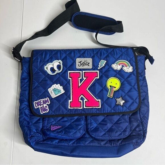 Justice Handbags - Justice Quilted Patch Messenger Bag Blue Initial Y NWOT Blue